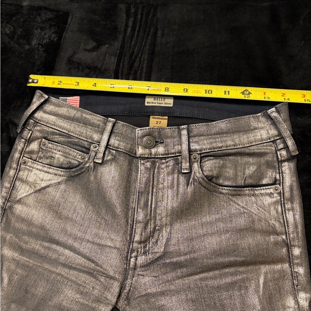 True Religion Metallic Silver Mid-Rise Super Skinny Jeans - Picture 4 of 6